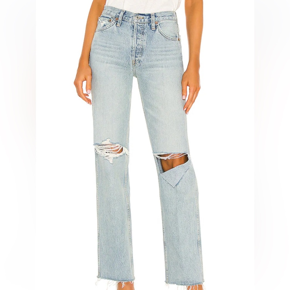 Re/Done 24 Originals 90s High Rise Loose Blue Jeans Breezy Indigo Rips Rigid